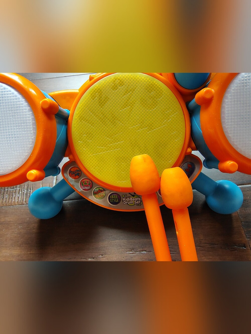 Kids Electronic Play Drum Set - Orange, Yellow & Blue